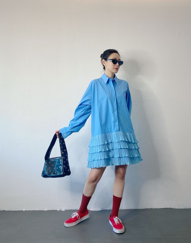 Blue Ruffle Shirt Dress #250225